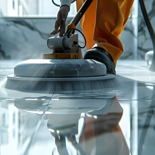 arafed person using a machine to clean a marble floor
